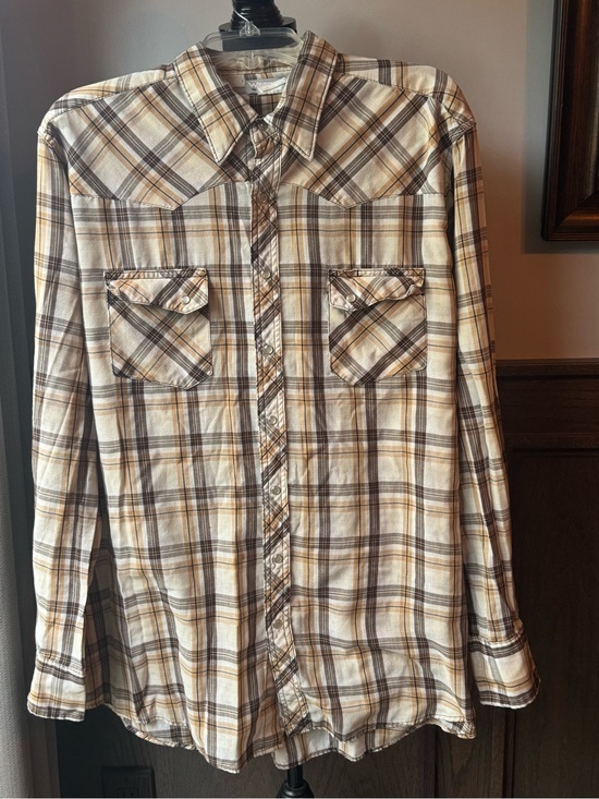Wrangler Other - Wrangler Wrancher Western Plaid Button-Down Shirt in Cream, Brown and Tan xlt